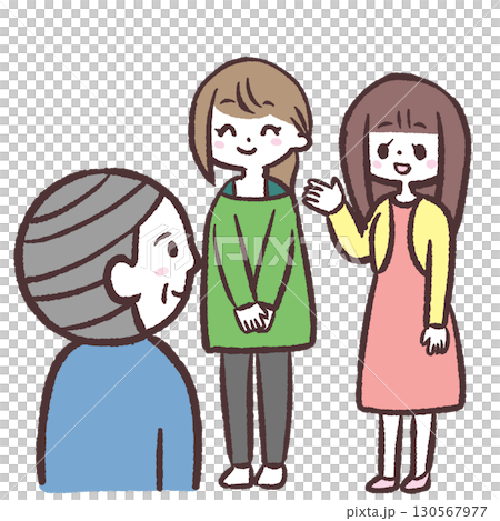 一位女士向一位老人介紹自己的插圖 130567977