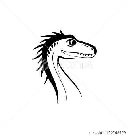 Albertosaurus. Albertosaurus simple black and white line art vector logo 130568599