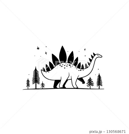 Stegosaurus. Stegosaurus simple black and white line art vector logo 130568671