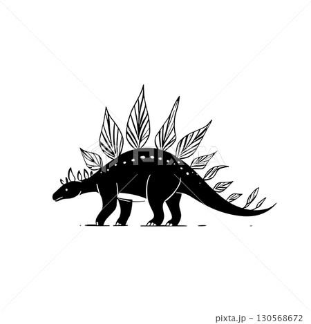 Stegosaurus. Stegosaurus simple black and white line art vector logo 130568672