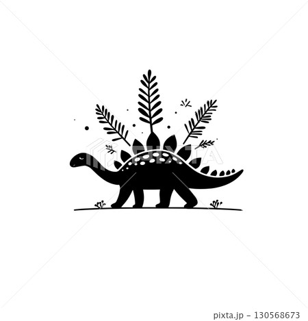 Stegosaurus. Stegosaurus simple black and white line art vector logo 130568673