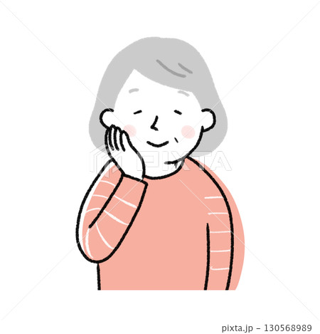 頬に手を当てる高齢女性のイラスト 頬に手を当てる高齢女性のイラスト 130568989