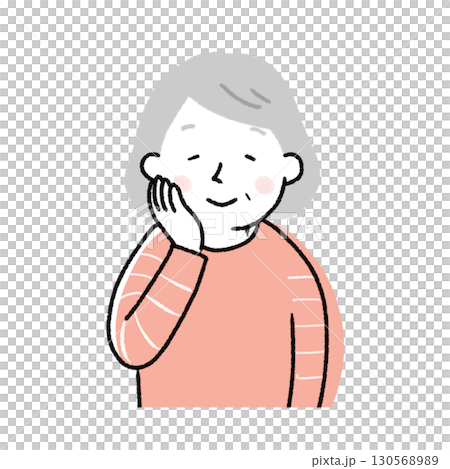 頬に手を当てる高齢女性のイラスト 頬に手を当てる高齢女性のイラスト 130568989