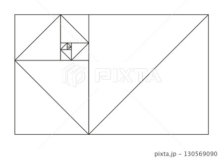 Golden ratio template. Fibonacci array, numbers. Method golden section. Outline vector illustration. Golden proportions.  130569090