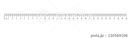 Measuring chart with 30 centimeters. Ruler scale with numbers. Length measurement math, distance, height, sewing tool. Graphic vector simple illustration.  130569106