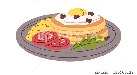 Breakfast pancakes served with garnish Breakfast pancakes served with garnish 130569128