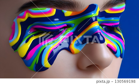 Surreal face melting into vibrant paint 130569198