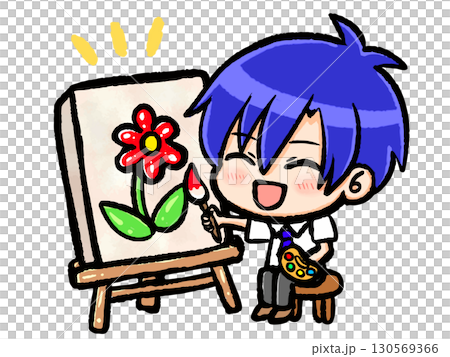 キャンバスに絵を描くちびキャラ男子のイラスト素材3 キャンバスに絵を描くちびキャラ男子のイラスト素材3 130569366