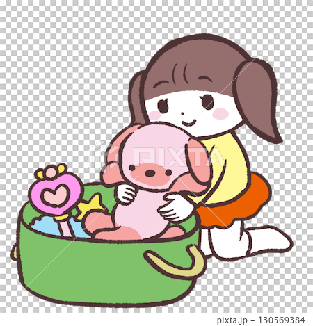 Illustration of a girl tidying up 130569384