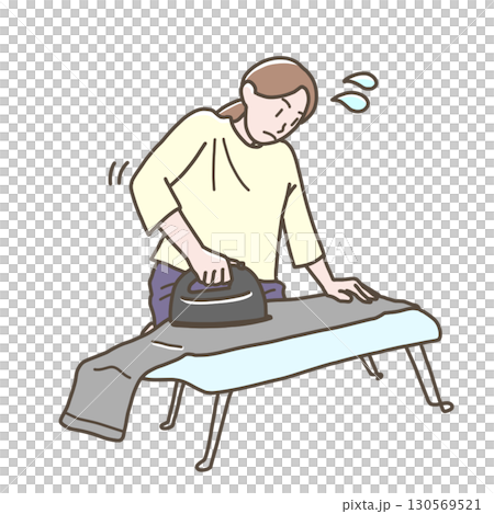 Illustration of a woman ironing hard Illustration of a woman ironing hard 130569521