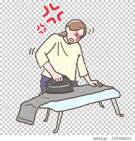 一位沮喪的女人熨燙衣服的插圖 一位沮喪的女人熨燙衣服的插圖 130569522