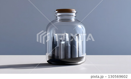 Skyscrapers captured within a glass bottle Skyscrapers captured within a glass bottle 130569602