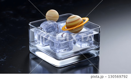 Icy planetary orbs in a conceptual drink design 130569792