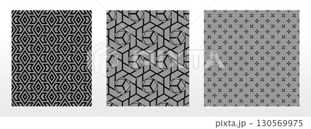 Geometric set of seamless black and gray patterns. Simple vector graphics Geometric set of seamless black and gray patterns. Simple vector graphics 130569975