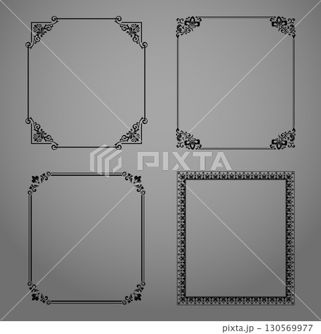 Set of decorative frames Elegant vector element for design in Eastern style, place for text. Floral black and gray borders. Lace illustration for invitations and greeting cards Set of decorative frames Elegant vector element for design in Eastern style, place for text. Floral black and gray borders. Lace illustration for invitations and greeting cards 130569977