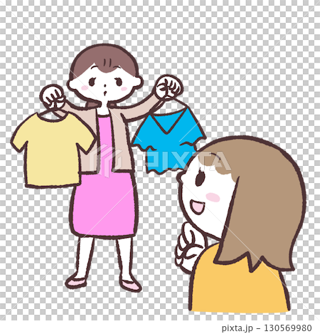 Illustration of a woman choosing clothes Illustration of a woman choosing clothes 130569980