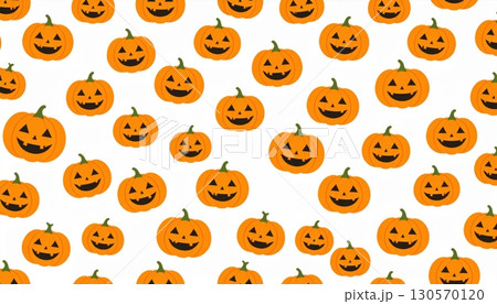 Spooky Halloween seamless pattern with orange pumpkin faces and evil decorations for a fun October celebration Spooky Halloween seamless pattern with orange pumpkin faces and evil decorations for a fun October celebration 130570120