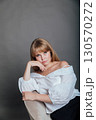 Beautiful Fashion Woman In White Shirt And Black Pants 130570272