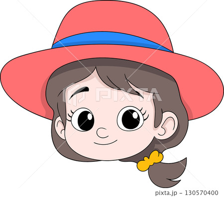 Cute Cartoon Girl Avatar with Holiday Hat Illustration 130570400