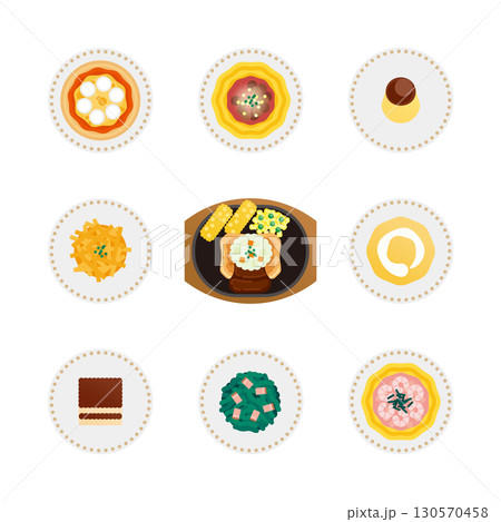 ファミリーレストランのメニューのイラストセット ファミリーレストランのメニューのイラストセット 130570458