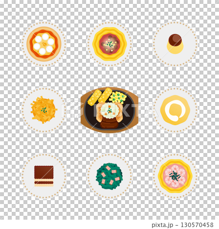 ファミリーレストランのメニューのイラストセット ファミリーレストランのメニューのイラストセット 130570458