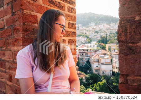 Fortress ruins of the historical Red Tower in Alanya Castle. Fortress ruins of the historical Red Tower in Alanya Castle. 130570624