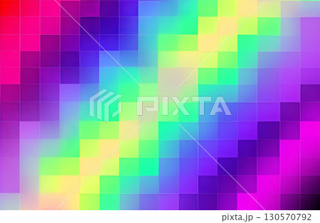 Colorful pixelated mosaic background with gradient hues of pink, purple, blue, green, and yellow 130570792