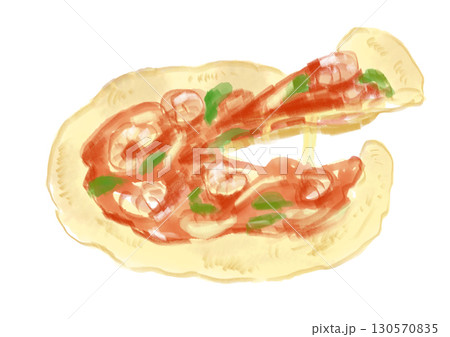 美味しそうなシーフードピザの手描き水彩イラスト 130570835