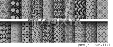Geometric set of seamless black and gray patterns. Simple vector graphics 130571151