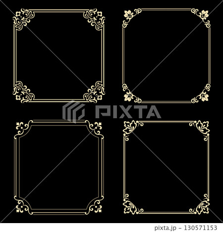 Set of decorative frames Elegant vector element for design in Eastern style, place for text. Floral black and golden borders. Lace illustration for invitations and greeting cards Set of decorative frames Elegant vector element for design in Eastern style, place for text. Floral black and golden borders. Lace illustration for invitations and greeting cards 130571153