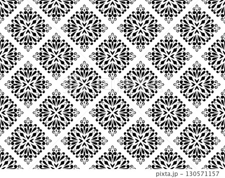Flower geometric pattern. Seamless vector background. White and black ornament. Ornament for fabric, wallpaper, packaging. Decorative print. 130571157