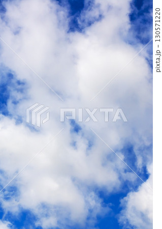 The sky is blue and adorned with fluffy white clouds floating in it 130571220