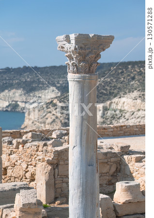 Corinthian column standing tall in Kourion Archaeological Site, Limassol District, Cyprus Corinthian column standing tall in Kourion Archaeological Site, Limassol District, Cyprus 130571288