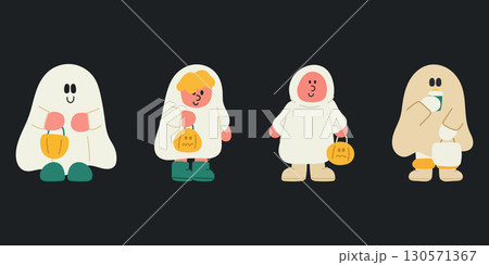 Vector illustration of cartoon Halloween ghost. Cartoon ghost illustration set. Halloween festive design. Vector illustration of cartoon Halloween ghost. Cartoon ghost illustration set. Halloween festive design. 130571367