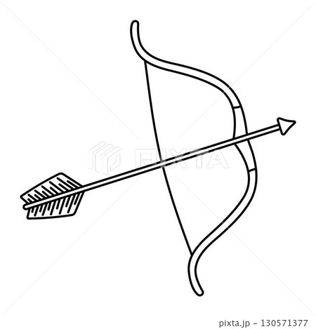 Bow and arrow, archery, vector black line illustration Bow and arrow, archery, vector black line illustration 130571377