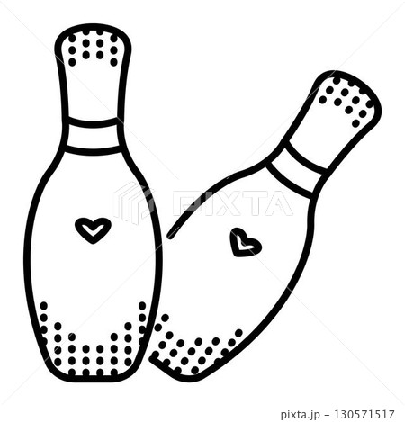 Bowling pins, two pieces. Vector black line illustration, icon of sport game equipment Bowling pins, two pieces. Vector black line illustration, icon of sport game equipment 130571517