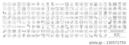 B2C関係のビジネスアイコン,編集可能な細い線のアイコン,e-コマースやショッピング関係のアイコン B2C関係のビジネスアイコン,編集可能な細い線のアイコン,e-コマースやショッピング関係のアイコン 130571750