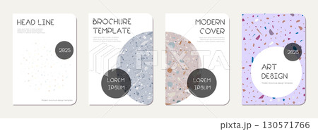 Notebook cover design. Terrazzo abstract background made of natural stones, granite, quartz and marble. Venetian terrazzo texture notebook cover template. 130571766