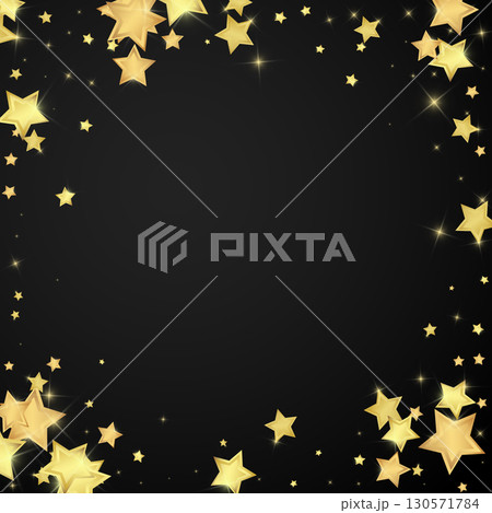 Magic stars vector overlay. Gold stars scattered around randomly, falling down, floating. Chaotic dreamy childish overlay template. Magical cartoon night sky on black background. Magic stars vector overlay. Gold stars scattered around randomly, falling down, floating. Chaotic dreamy childish overlay template. Magical cartoon night sky on black background. 130571784