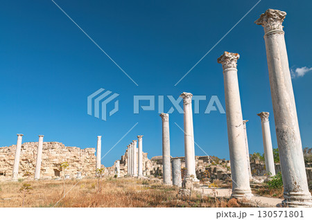 Ancient Salamis Ruins standing tall against clear blue sky in Famagusta, Cyprus 130571801
