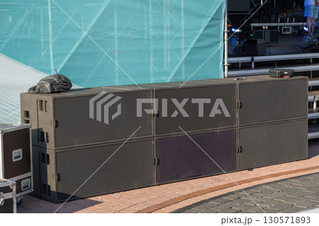 Powerful outdoor concert sound system with large speakers Powerful outdoor concert sound system with large speakers 130571893