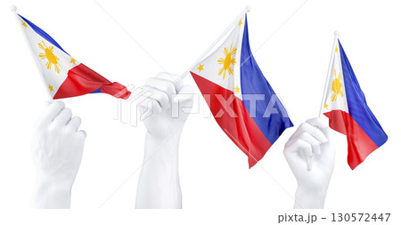 Hand holding flag of Philippines. Isolated 3d Rendering 130572447