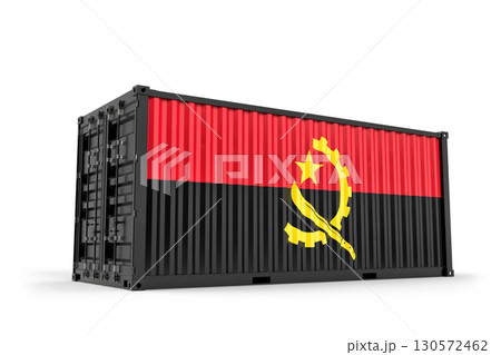 Cargo container with Angolan flag showing import, export, and global logistics of goods and products. 3D rendering 130572462