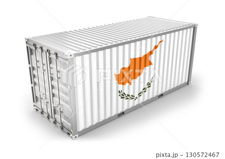 Cargo container displaying the flag of Cyprus, symbolizing import, export, and global logistics on a white background. 3D rendering 130572467