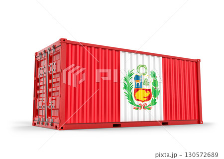 Peru flag adorning shipping container, representing international maritime commerce and logistics sector. 3d Rendering Peru flag adorning shipping container, representing international maritime commerce and logistics sector. 3d Rendering 130572689