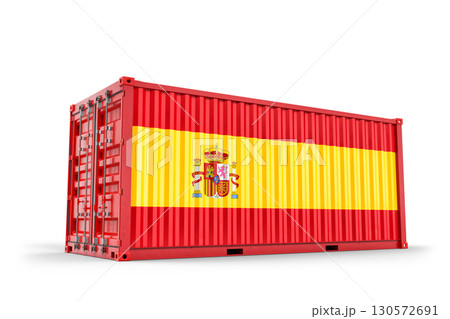 Cargo container with the Spanish flag symbolizing import, export, and global logistics of goods to and from Spain. 3d Rendering Cargo container with the Spanish flag symbolizing import, export, and global logistics of goods to and from Spain. 3d Rendering 130572691
