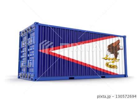 Cargo shipping container bearing American Samoa flag, symbolizing international maritime trade and shipping logistics. 3d Rendering 130572694