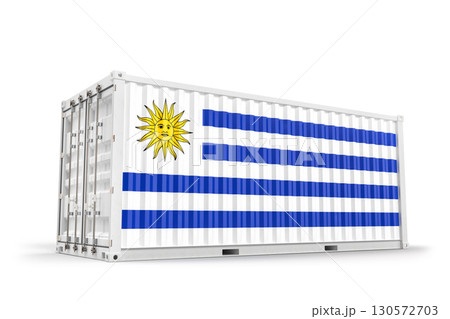 Uruguayan flag-adorned shipping container symbolizing international trade logistics. 3d Rendering Uruguayan flag-adorned shipping container symbolizing international trade logistics. 3d Rendering 130572703