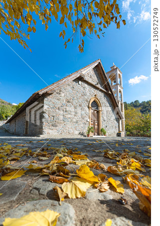 Church of the transfiguration of the saviour showing autumn foliage in Platanistasa, Cyprus Church of the transfiguration of the saviour showing autumn foliage in Platanistasa, Cyprus 130572749