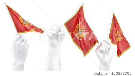 Hand holding flag of Montenegro. Isolated 3d Rendering 130572793